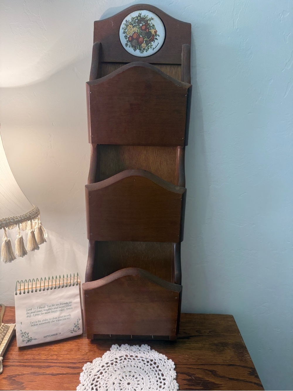 Vintage Goodwood Teak Wood Wall Mail Organizer